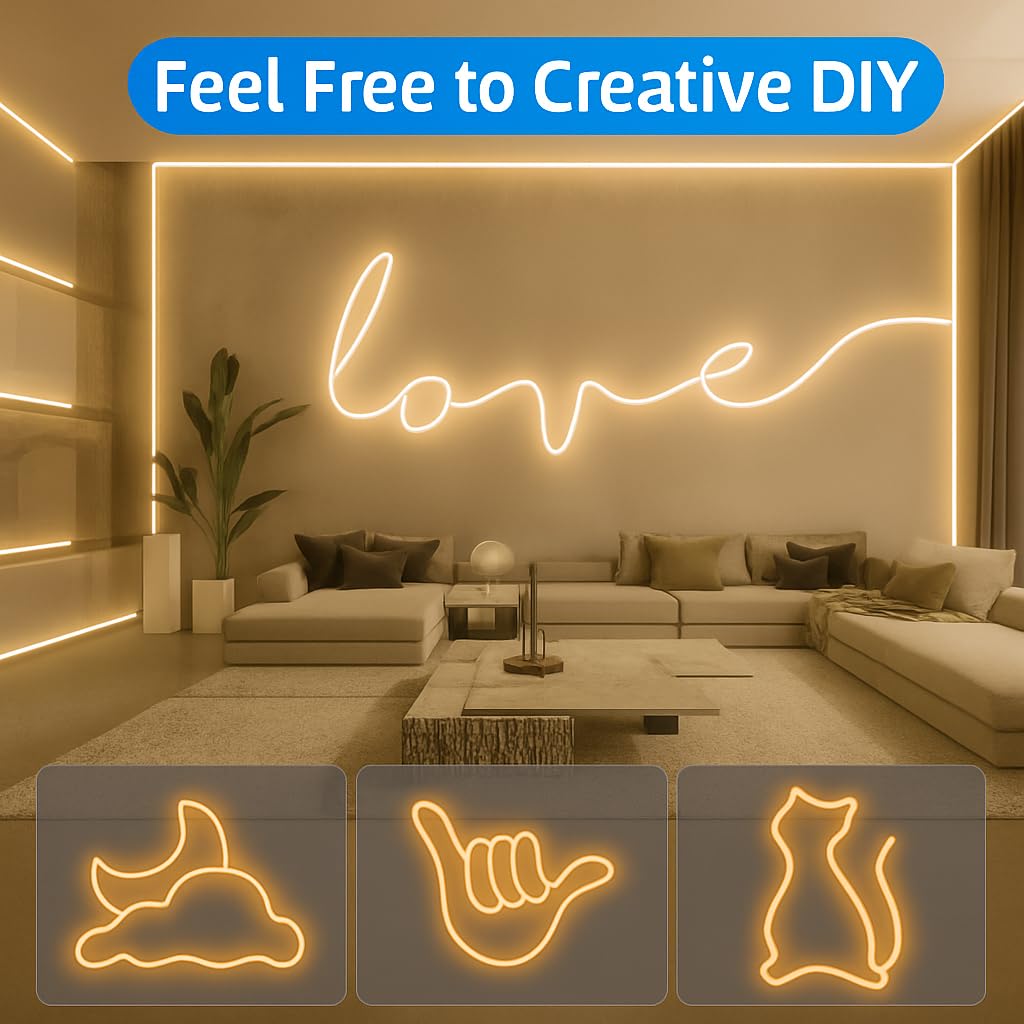 Gesto 16.4 Feet Neon LED Strip Light with 12V Adapter – Warm White | Flexible, Waterproof & Cuttable Rope Light for Indoor & Outdoor Decoration