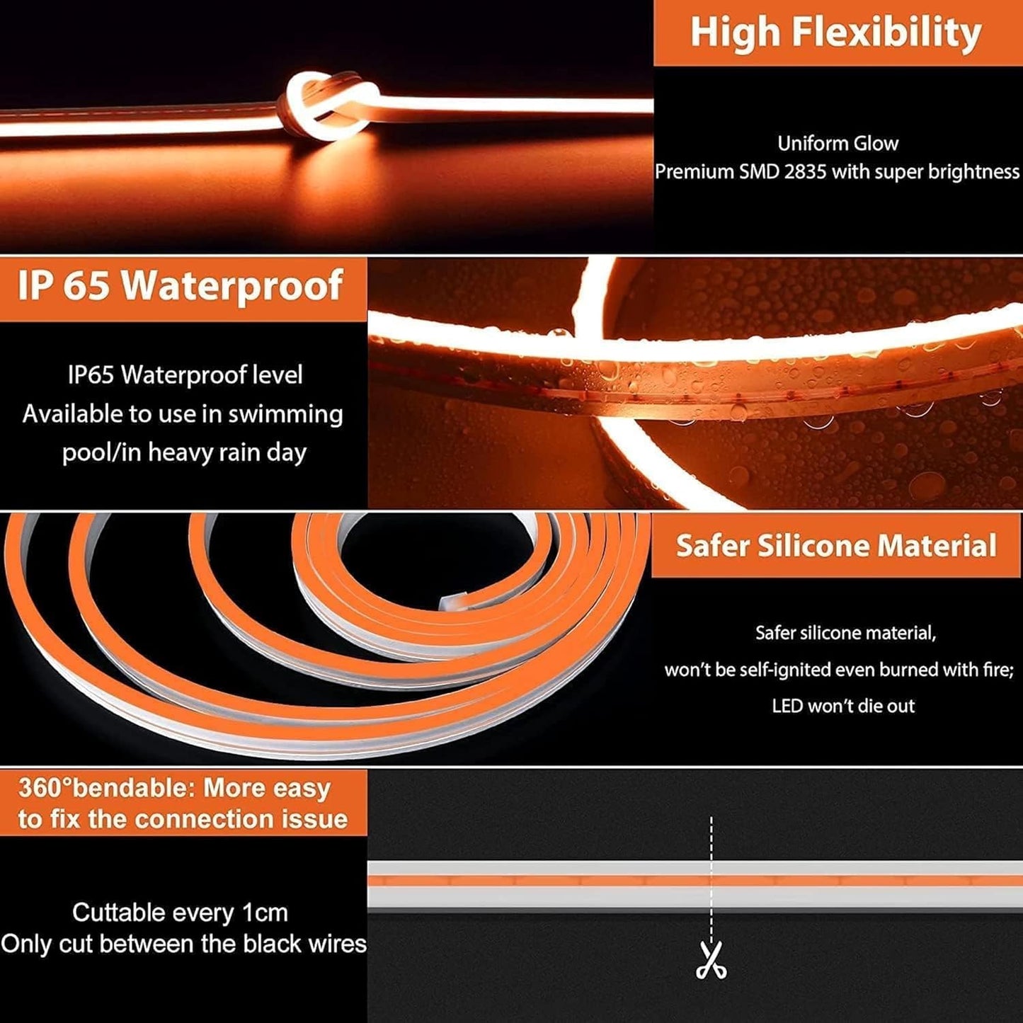 Gesto 16.4 Feet Neon LED Strip Light with 12V Adapter – Warm White | Flexible, Waterproof & Cuttable Rope Light for Indoor & Outdoor Decoration