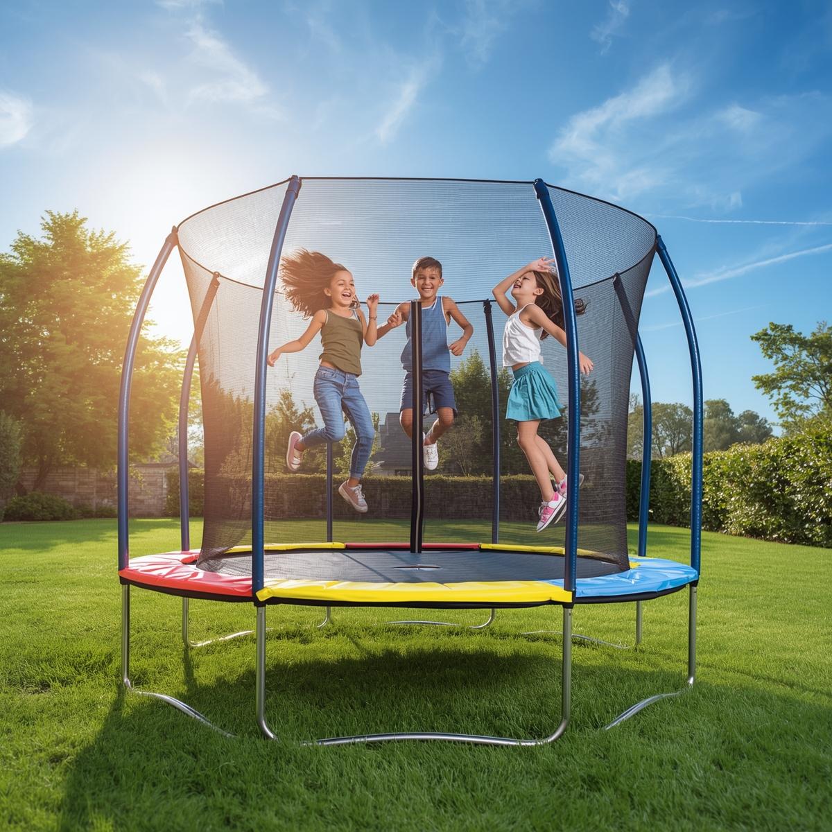 16 FT Multicolored Trampoline with Roof – Heavy Duty &amp; Fun for All Ages!