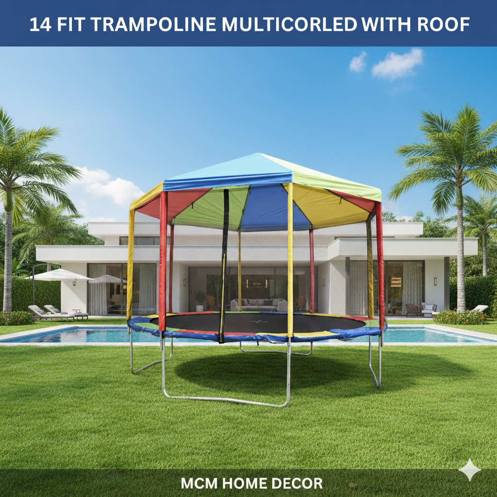 14 FT Trampoline with Roof (Multicolored) – Safe, Stylish &amp; Fun for All Ages!