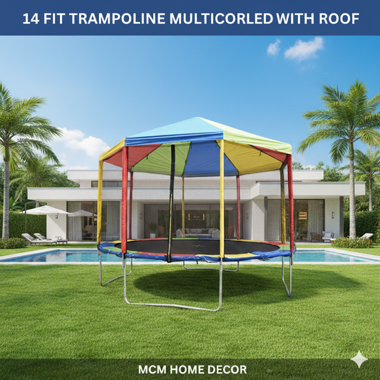 14 FT Trampoline with Roof (Multicolored) – Safe, Stylish &amp; Fun for All Ages!